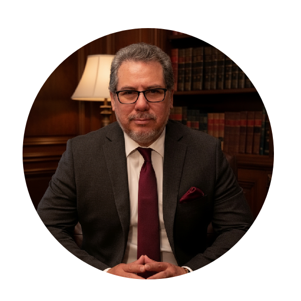 Middle-aged businessman wearing suit, seated in library